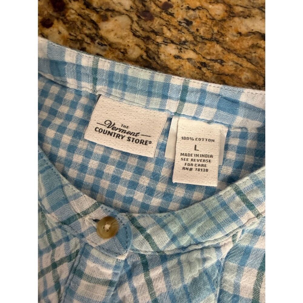 Vermont Country Store Blue Plaid Cotton Tunic Top Long Sleeve Size L Casual - Picture 5 of 8